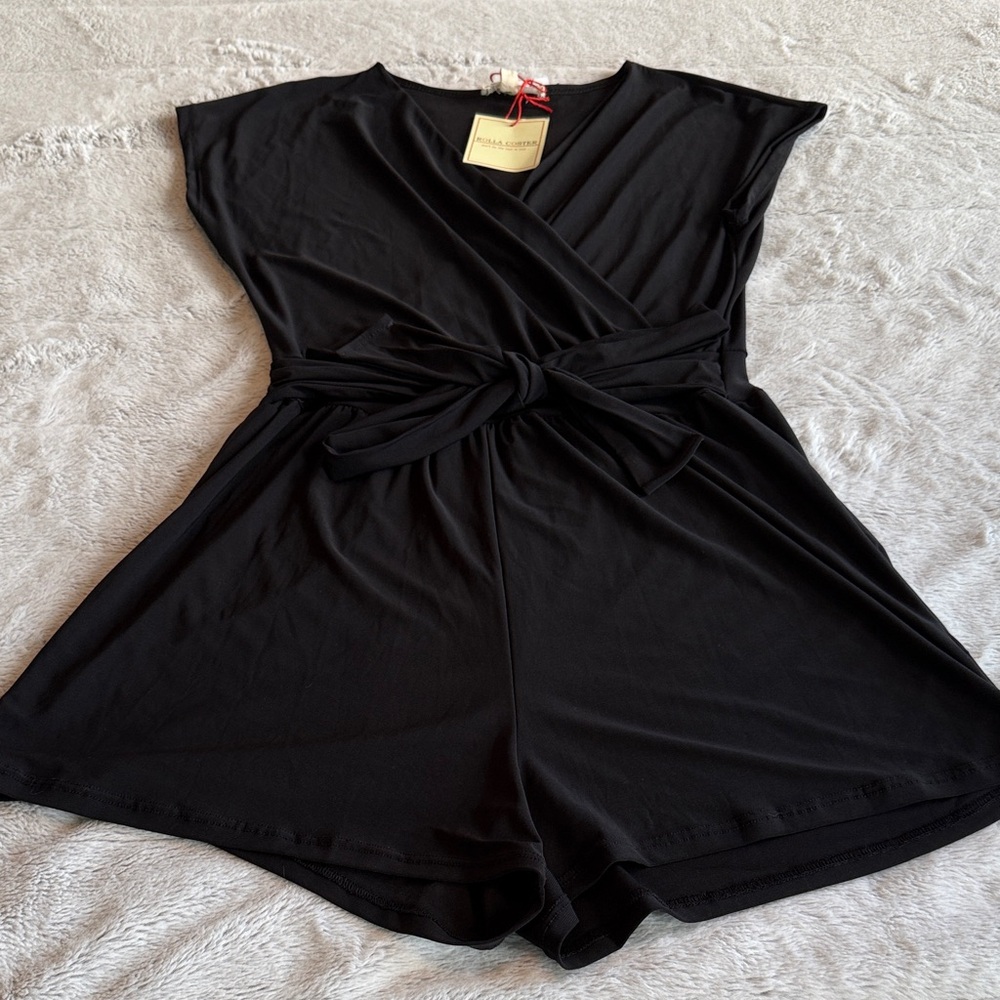 Rolla Coster Elegant Simple Little Black Romper Waist Tie Detail Size Medium